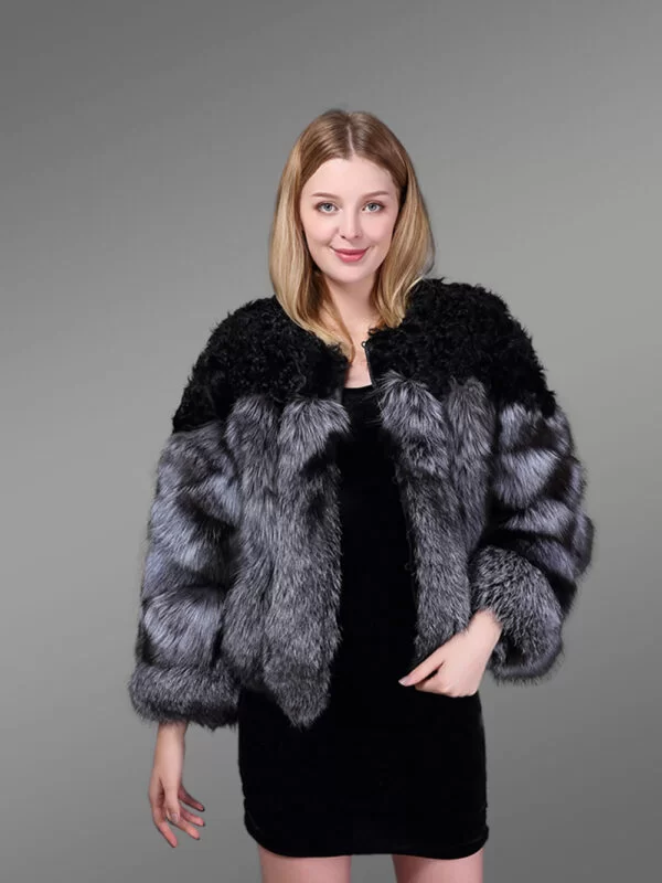 Womens Fox Fur Short Coat With Accentuated Shoulder