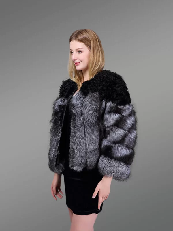 Womens Fox Fur Short Coat With Accentuated Shoulder - Image 4
