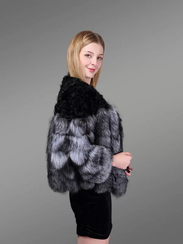 Womens Fox Fur Short Coat With Accentuated Shoulder - Image 3