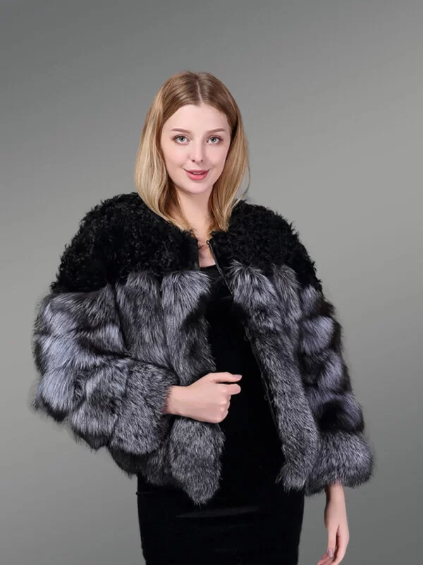 Womens Fox Fur Short Coat With Accentuated Shoulder - Image 2