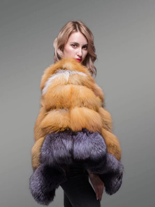 Women’s Stylish And Unique Triangular Poncho Style Multi-Color Real Fur Winter Coat - Image 5