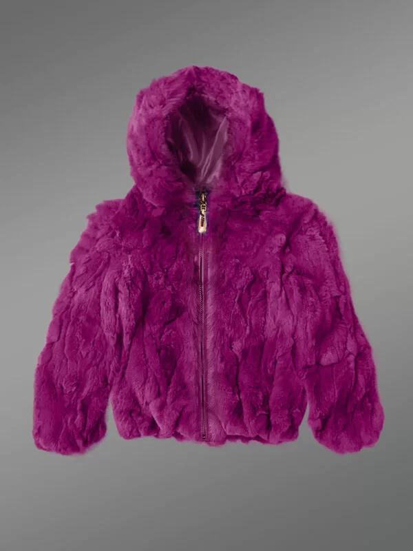 Kids Rabbit Hooded Bomber In Purple
