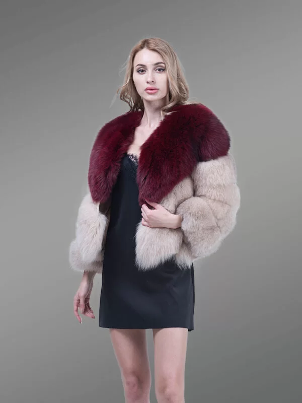 Women’s Stylish V Cut Neck Real Fox Fur Bi-Color Winter Outerwear - Image 4