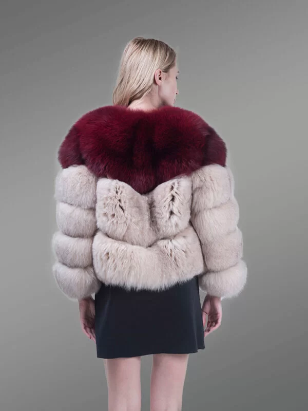 Women’s Stylish V Cut Neck Real Fox Fur Bi-Color Winter Outerwear - Image 6