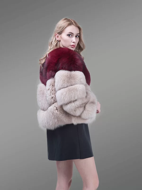 Women’s Stylish V Cut Neck Real Fox Fur Bi-Color Winter Outerwear - Image 5