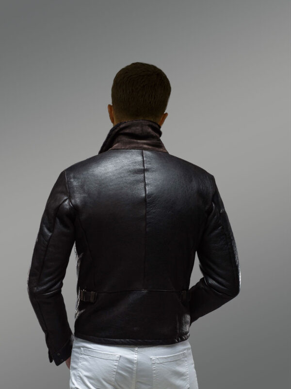 Aviator Sheepskin Jacket with Authentic Black Fox Fur Collar - Image 5