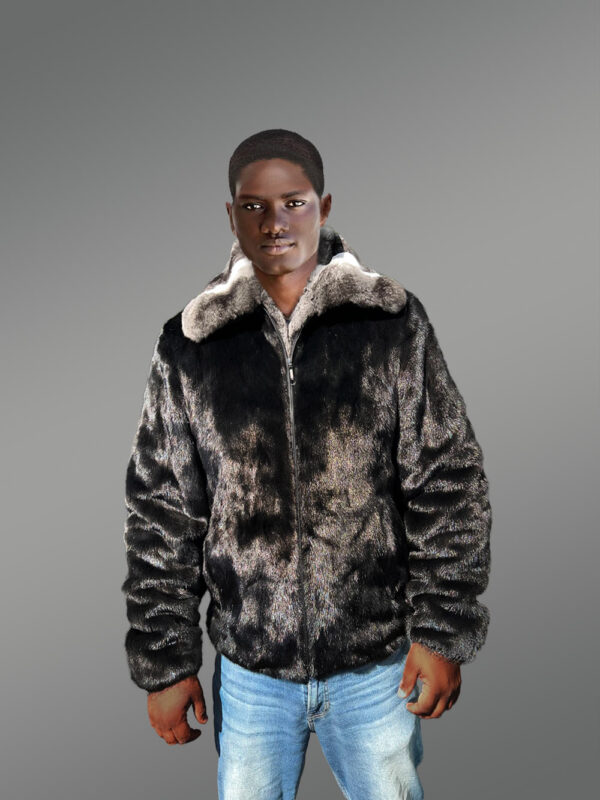 Men Mink Fur Bomber Coat with Chinchilla Collar - Image 2