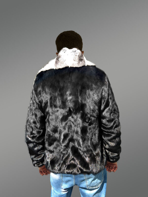 Men Mink Fur Bomber Coat with Chinchilla Collar - Image 6