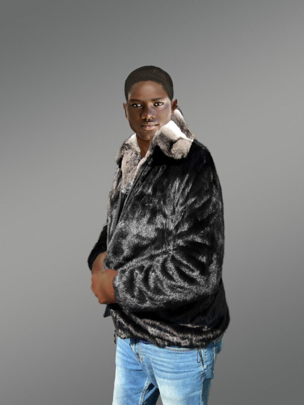 Men Mink Fur Bomber Coat with Chinchilla Collar - Image 5