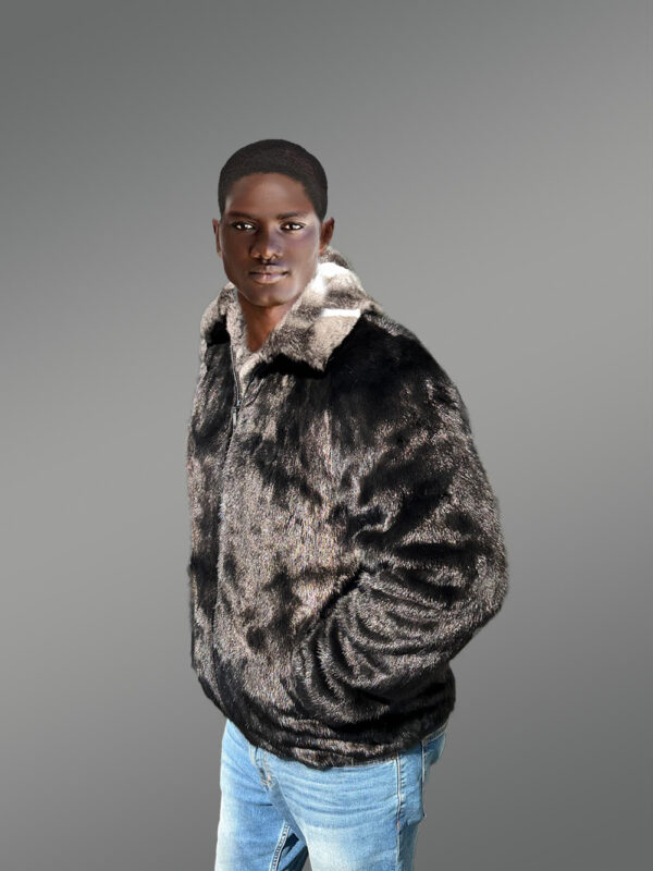 Men Mink Fur Bomber Coat with Chinchilla Collar - Image 4