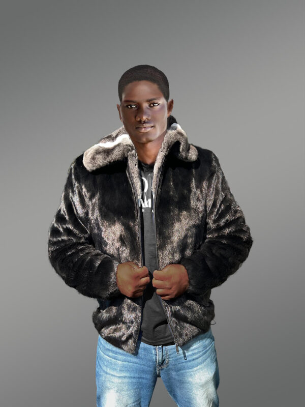 Men Mink Fur Bomber Coat with Chinchilla Collar - Image 3