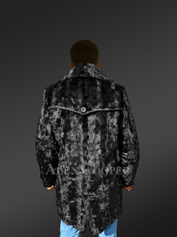 Men Mink Long Coat in Black - Image 2
