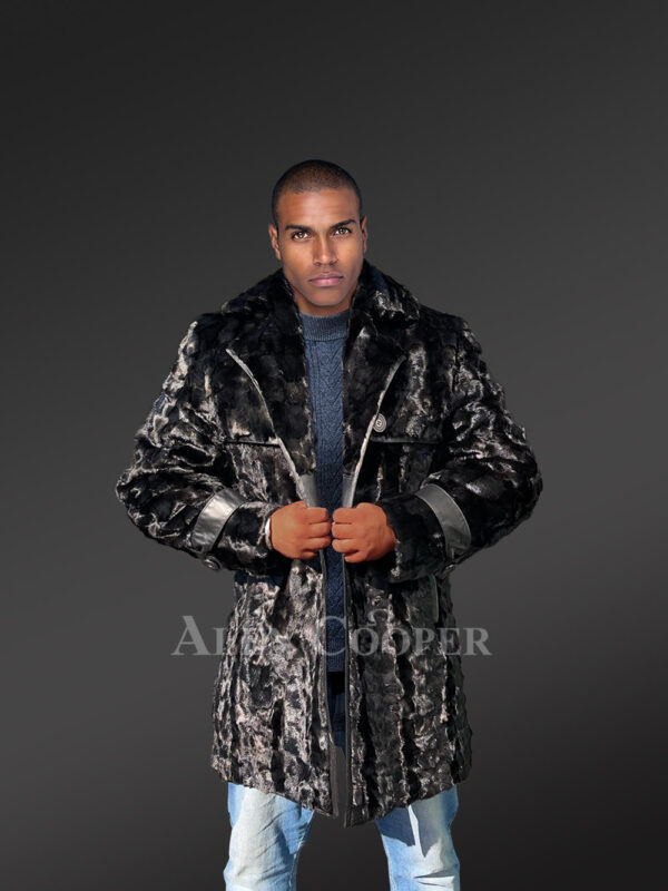 Men Mink Long Coat in Black