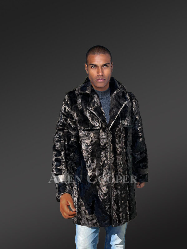 Men Mink Long Coat in Black - Image 5