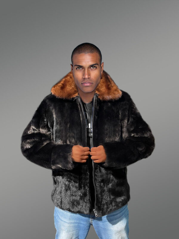 Men’s Mink Fur Bomber Coat with Double Mink Collar - Image 2