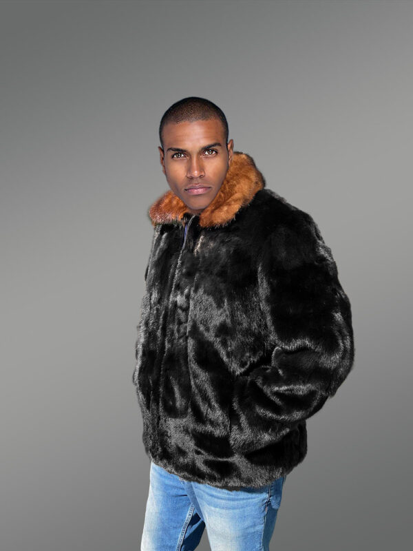 Men’s Mink Fur Bomber Coat with Double Mink Collar - Image 5