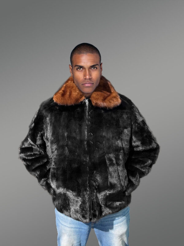 Men’s Mink Fur Bomber Coat with Double Mink Collar