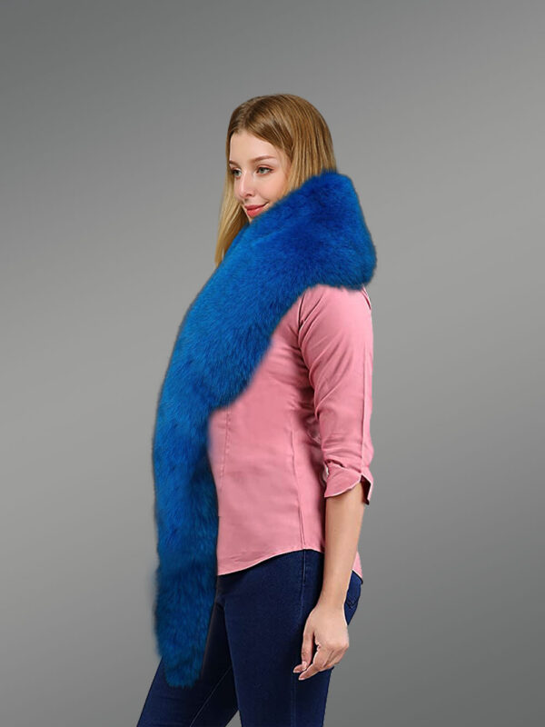 Real Fox Fur Collar Scarf in Blue - Image 3