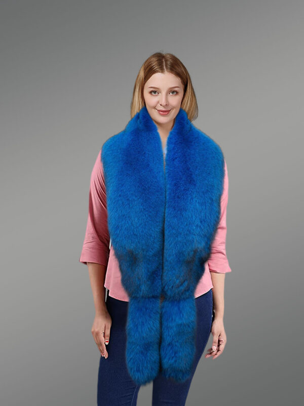 Real Fox Fur Collar Scarf in Blue - Image 2