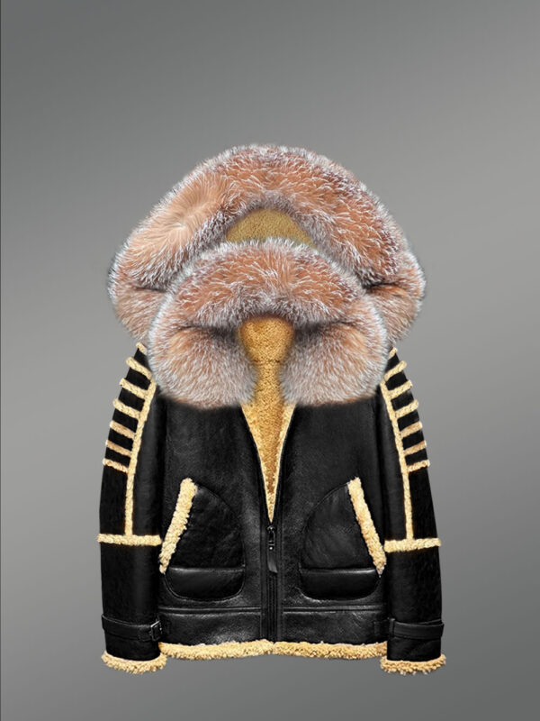 Black Shearling Hood Jacket With Dual Hood For Maximum Protection