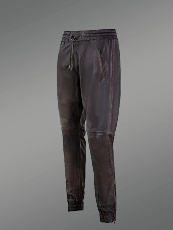 Men’s Authentic Leather Joggers in Coffee - Image 4