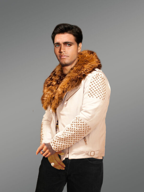 Men’s Studded Leather Jacket with Stylish Vest Belt - Image 2