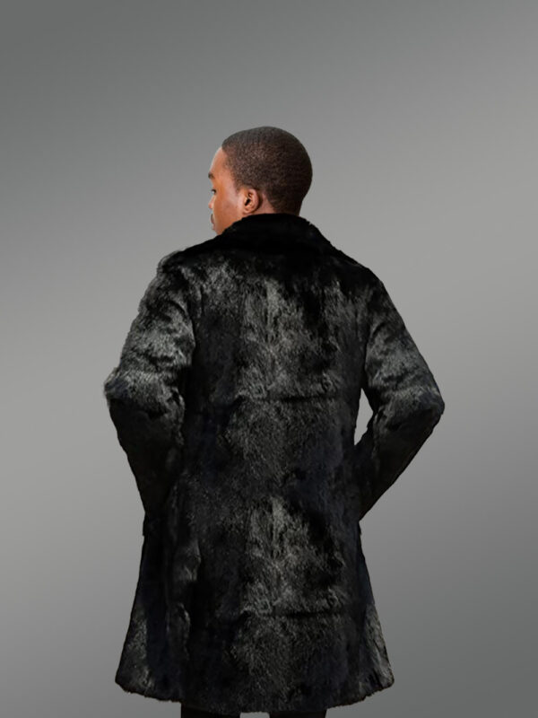 Rabbit Fur Long Coat with Turned-Down Collar and Notched Lapel - Image 4