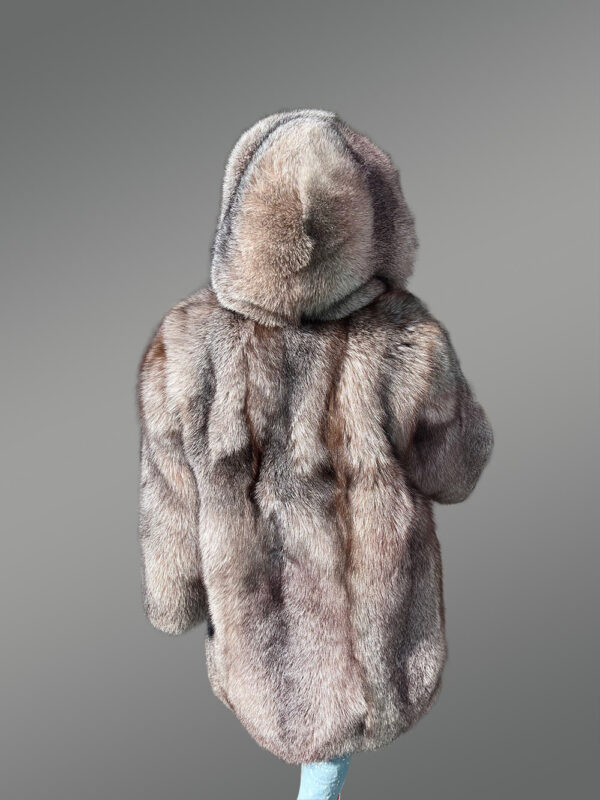 Women Fox Fur Long Coat with Crystal Effect - Image 3