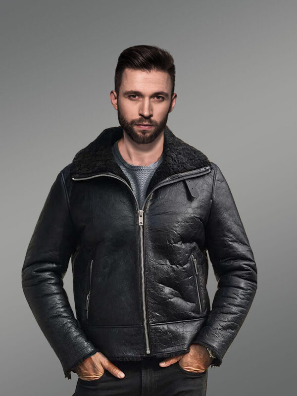 Shearling Black Leather Jacket for Men