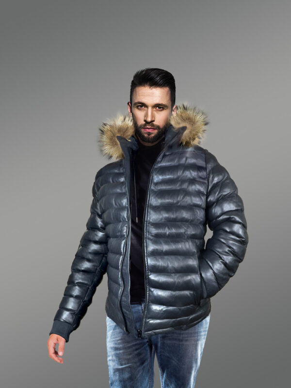Classic Duck Down Leather bomber for Men - Image 3