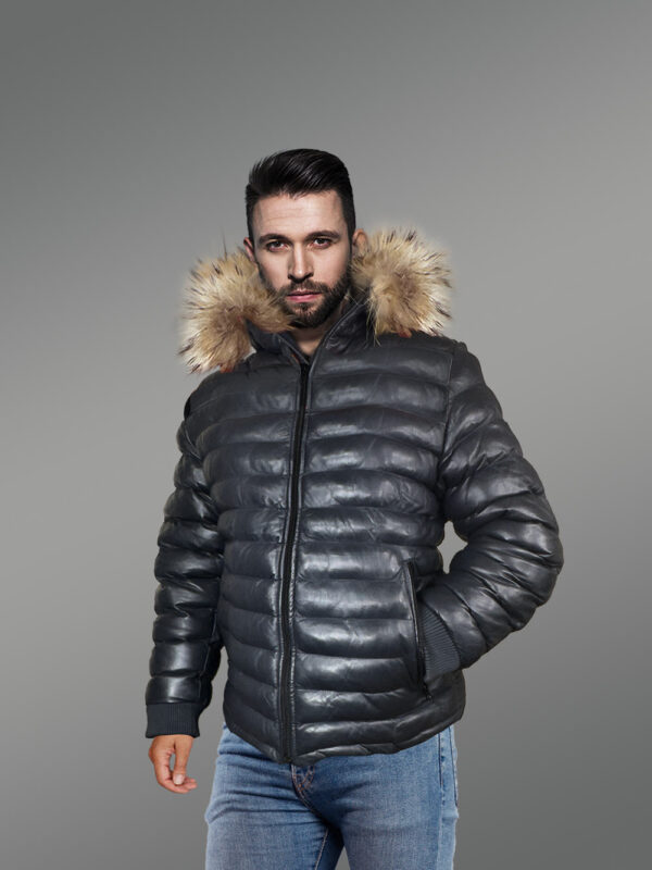 Classic Duck Down Leather bomber for Men - Image 2