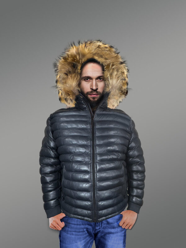 Classic Duck Down Leather bomber for Men - Image 4