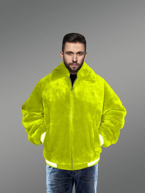 Sheepskin Mouton Varsity Jacket in Bottle Green - Image 2