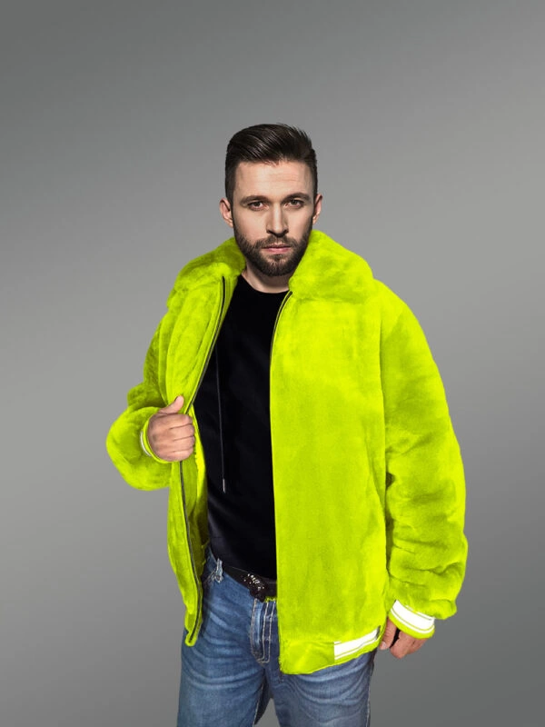 Sheepskin Mouton Varsity Jacket in Bottle Green - Image 3