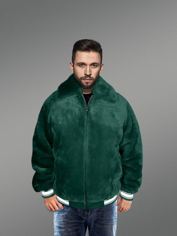 Sheepskin Mouton Varsity Jacket in Green