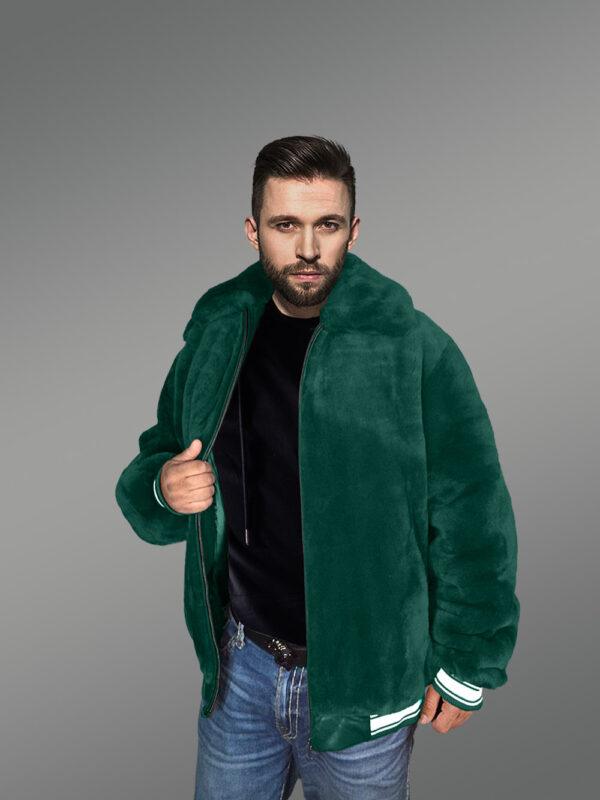 Sheepskin Mouton Varsity Jacket in Green - Image 3