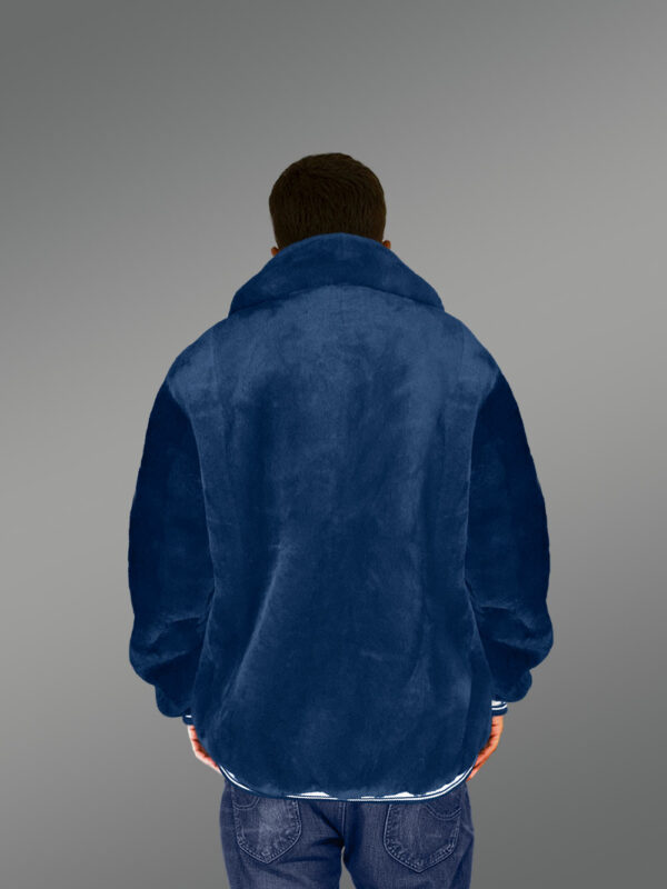 Sheepskin Mouton Varsity Jacket in Navy - Image 4