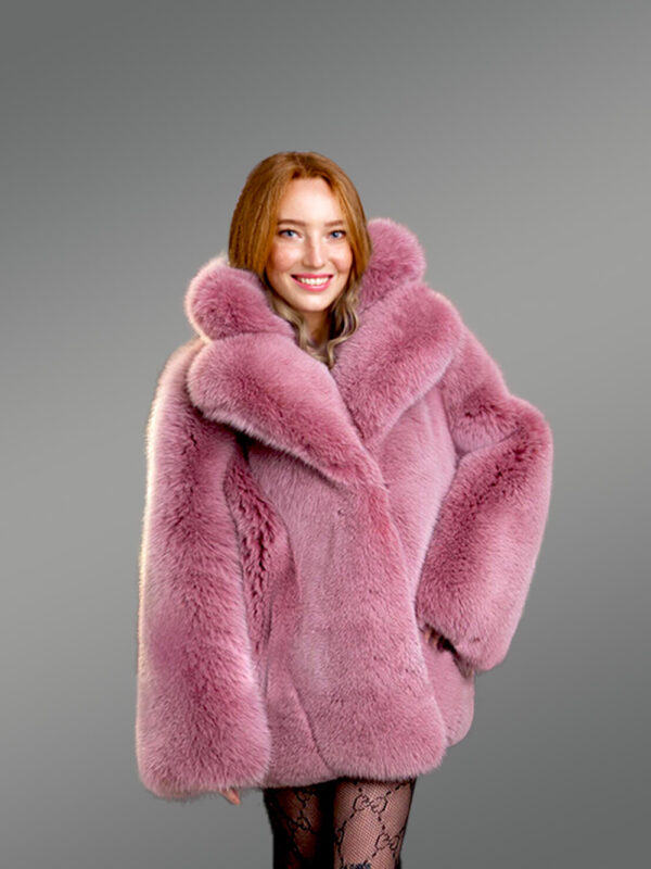 Womens Fox Fur Long Coat in Swing Style - Image 2