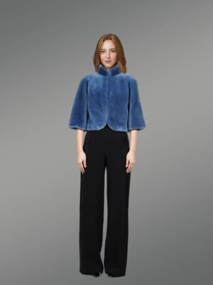 Shearling Crop Coat in Blue