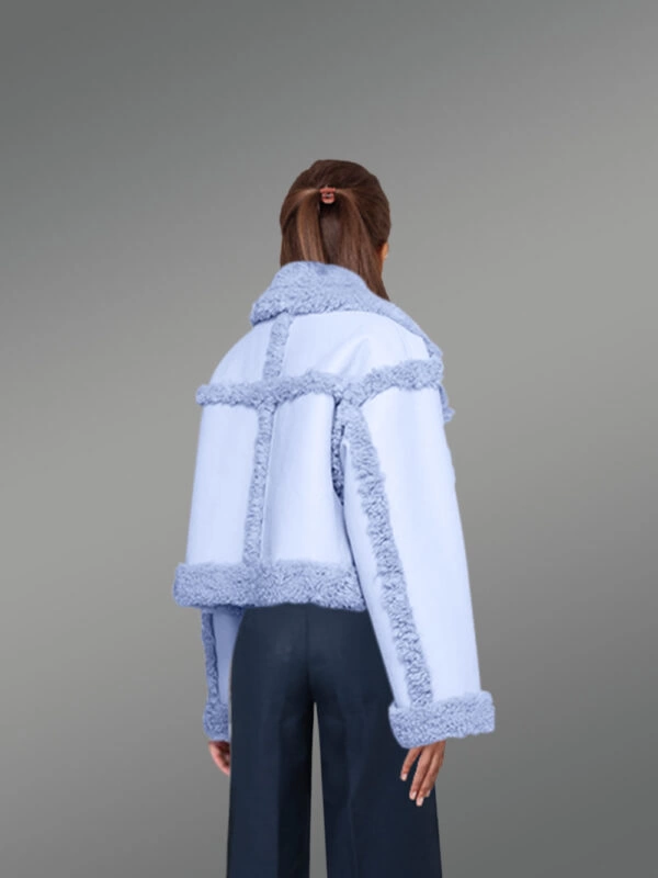 Shearling Double Breast Crop Jacket for Women - Image 4
