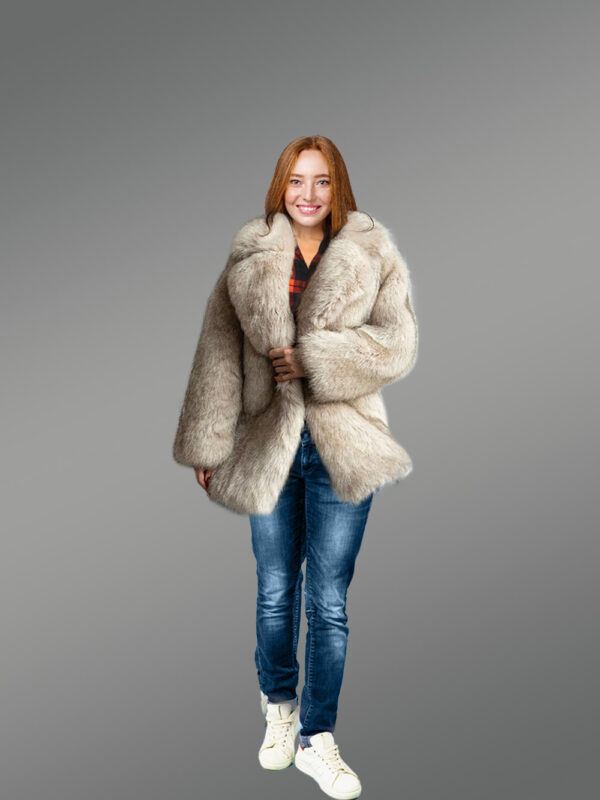 Dressy Dyed Fox Fur Coat in Beige - Image 2