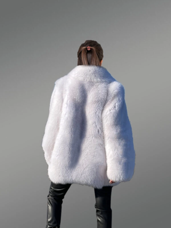 Dressy Dyed Fox Fur Coat in Snow White - Image 10