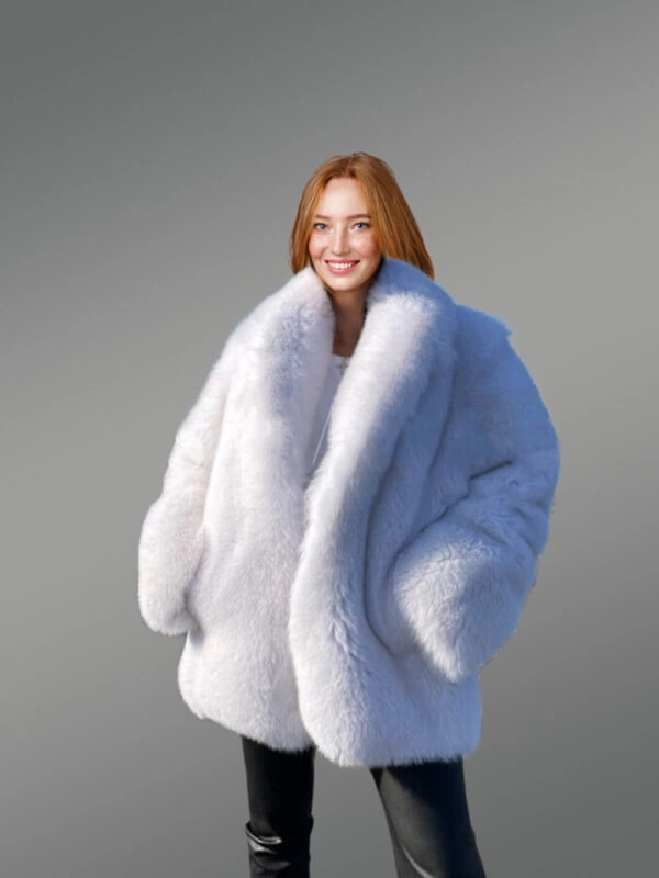 Dressy Dyed Fox Fur Coat in Snow White - Image 3