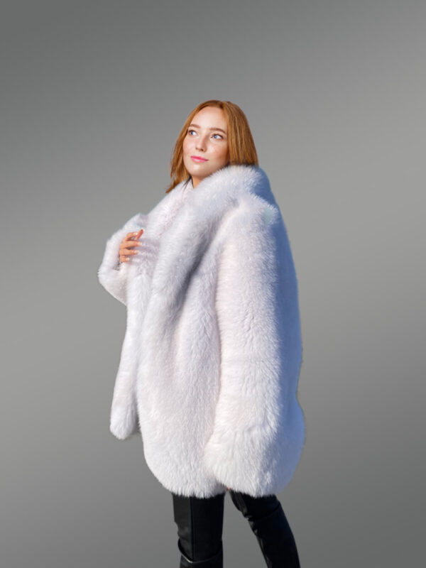Dressy Dyed Fox Fur Coat in Snow White - Image 8