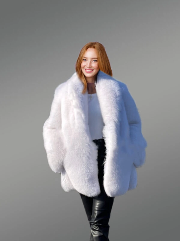 Dressy Dyed Fox Fur Coat in Snow White