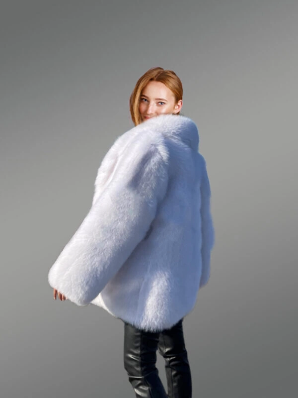 Dressy Dyed Fox Fur Coat in Snow White - Image 9