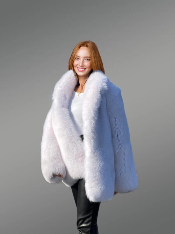 Dressy Dyed Fox Fur Coat in Snow White - Image 2