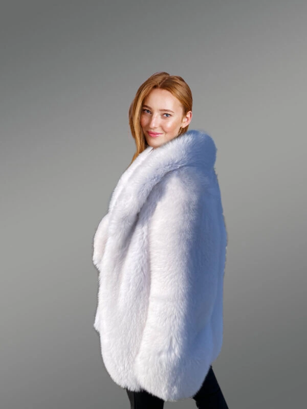 Dressy Dyed Fox Fur Coat in Snow White - Image 6