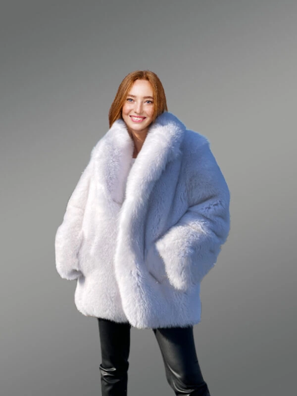 Dressy Dyed Fox Fur Coat in Snow White - Image 5