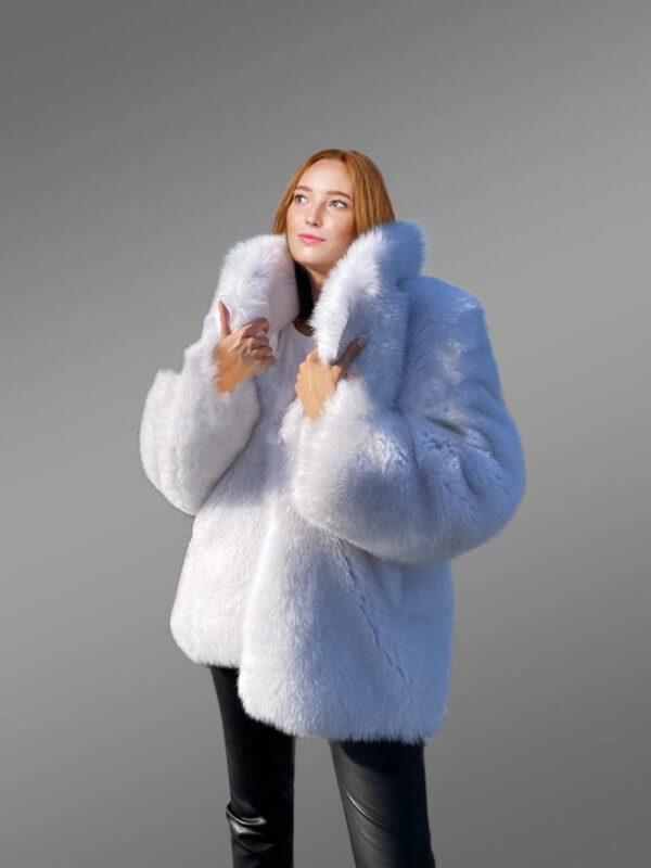 Dressy Dyed Fox Fur Coat in Snow White - Image 4